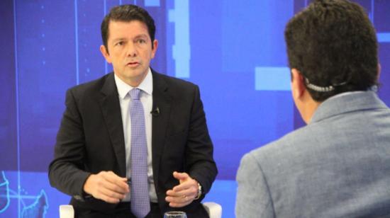 Francisco Jiménez, ministro de Gobierno, en su entrevista con Teleamazonas. Insistió en que la Asamblea Nacional está en el limbo.