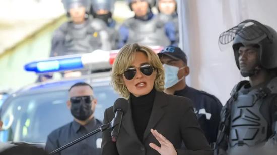 Alcaldesa de Guayaquil, Cynthia Viteri, previo al encuentro de seguridad en Quito, el 6 de junio de 2022.