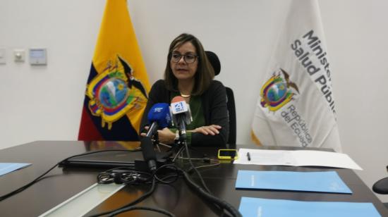 La ministra de Salud, Ximena Garzón, durante una rueda de prensa, el 14 de enero de 2022 en Quito.