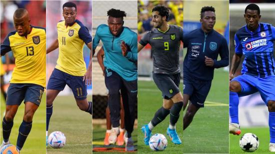 Enner Valencia, Michael Estrada, Jordy Caicedo, Leonardo Campana, Djorkaeff Reasco y Bryan Angulo, delanteros de la selección ecuatoriana.