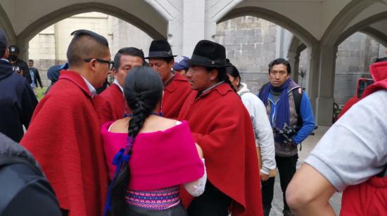 Leonidas Iza, presidente de la Conaie, tras la reunión de las organizaciones sociales en la Basílica. Quito, 28 de junio de 2022