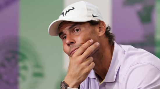 El tenista español, Rafael Nadal, durante la rueda de prensa en la que confirmó su retiro de Wimbledon, el jueves 7 de julio de 2022.