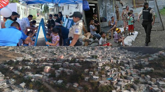 Imágenes del antes y el después de la intervención en el cerro Las Cabras, en Durán, desde el 31 de marzo de 2022.