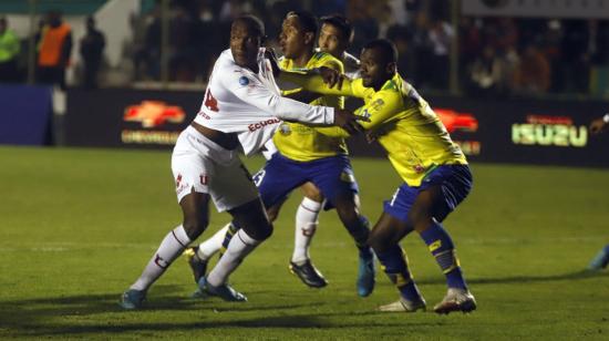 Juan Luis Anangonó, de Liga de Quito, en el partido ante Gualaceo, el 9 de julio de 2022. 