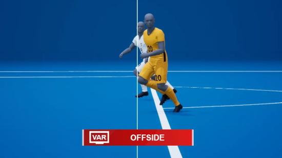 La animación 3D que la FIFA utilizó para mostrar el 'offside' semiautomático en el Mundial de Qatar 2022.