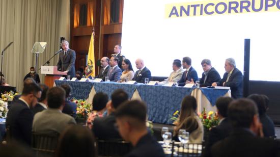 El presidente Guillermo Lasso durante el lanzamiento de la Estrategia Nacional Anticorrupción, el 13 de julio de 2022.