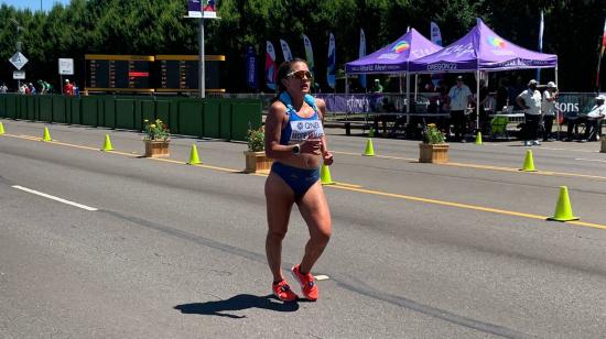 Glenda Morejón, durante los 20 kilómetros marcha del Mundial de Atletismo en Oregon, el 15 de julio de 2022.