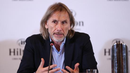 El técnico argentino Ricardo Gareca durante una rueda de prensa en Lima, el 19 de julio de 2022.