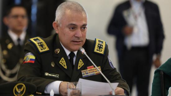 Fausto Salinas, comandante General de la Policía, durante su intervención en la Comisión de Fiscalización de la Asamblea Nacional, el 2 de junio de 2022.