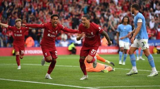 Darwin Núñez, del Liverpool, celebra su gol ante el Manchester City en la Community Shield, el 30 de julio de 2022.