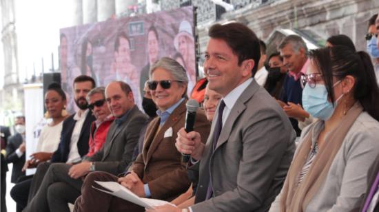 El presidente Guillermo Lasso y el ministro de Gobierno, Francisco Jiménez, en un evento en Carondelet, el 16 de agosto de 2022.