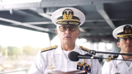 Mensaje de John Merlo como Comandante de Operaciones Navales, el 1 de julio de 2022, en Guayaquil. Ahora, fue designado como Comandante General de la Armada del Ecuador.