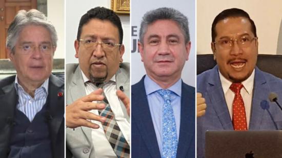 El presidente Guillermo Lasso; el presidente de la Asamblea, Virgilio Saquicela; el presidente del Consejo de la Judicatura, Fausto Murillo, y el presidente del Consejo de Participación, Hernán Ulloa.