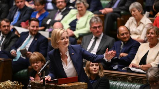 Liz Truss, primera ministra británica, durante su intervención ante la Cámara de los Comunes (Baja), el 8 de septiembre de 2022.