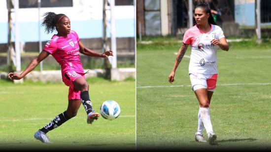 Imagen de las jugadoras Nicole Charcopa, de Dragonas, y Karen Flores, de Club Ñañas.