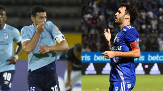 Facundo Martínez, de Universidad Católica, y Sebastián Rodríguez, de Emelec.