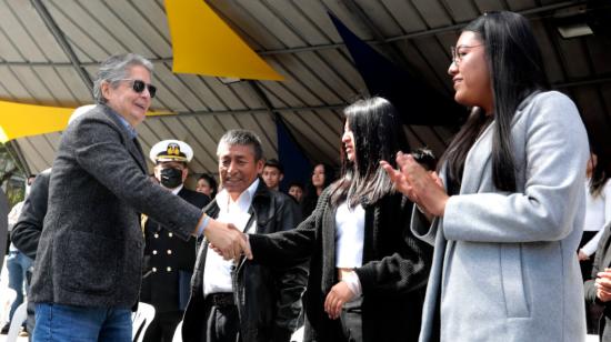 El presidente Guillermo Lasso, durante el evento en el que anunció las preguntas de su referendo, el 12 de septiembre de 2022 en Quito.