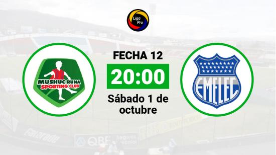 Mushuc Runa se enfrenta a Emelec el sábado 1 de octubre desde las 20:00.