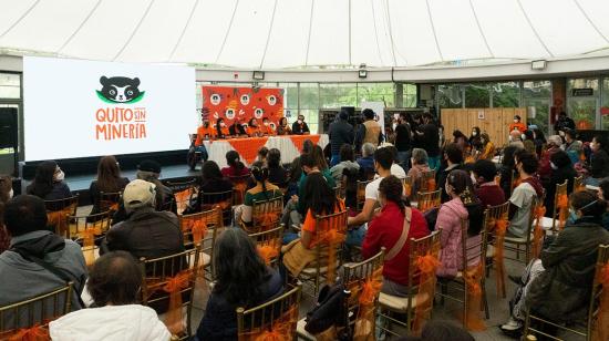 El colectivo Quito Sin Minería, en rueda de prensa este 2 de abril de 2022.