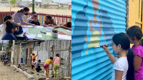 Niños y adultos en Monte Sinaí, noroeste de Guayaquil, participaron en agosto de 2022, en actividades, organizadas por la UEES, para mejorar su entorno y alejarse de la inseguridad que ronda el sector.