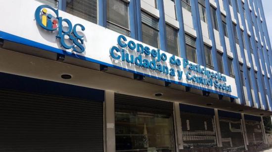 Fachada del edificio del Consejo de Participación Ciudadana, en Quito. El CNE ha recibido 140 solicitudes de clave para postular al organismo.