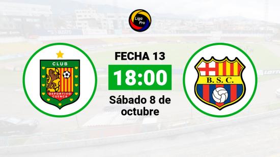 Deportivo Cuenca se enfrenta a Barcelona el sábado 8 de octubre desde las 18:00.