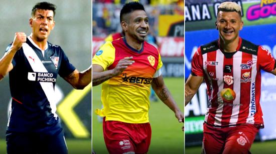 Michael Hoyos (Liga), Víctor Figueroa (Aucas) y Byron Palacios (Técnico), durante partidos por la segunda etapa de la LigaPro 2022.