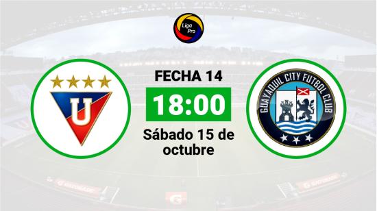 Liga de Quito se enfrenta a Guayaquil City el sábado 15 de octubre desde las 18:00.