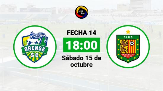 Orense se enfrenta a Deportivo Cuenca el sábado 15 de octubre, desde las 18:00.