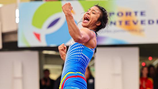 Lucía Yépez, en el Mundial Sub 23 de Lucha, en Pontevedra, España.