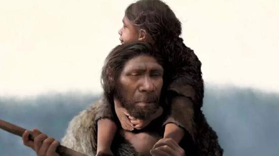Ilustración de una familia neandertal, formada por padre e hija. 