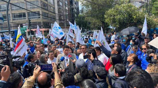 La Central Unitaria de Trabajadores (CUT) presentó a su candidato para la vocalía de afiliados del IESS, Richard Goméz, en el IESS, el 26 de octubre de 2022.