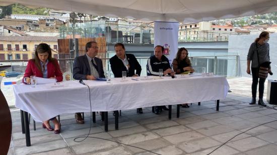 El alcalde de Quito, Santiago de Guarderas, durante el lanzamiento de la agenda por Fiestas de Quito, el 14 de noviembre de 2022.