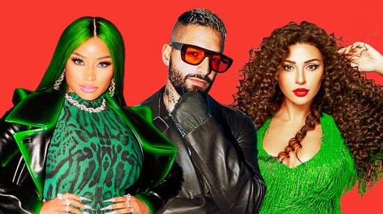 Los cantantes Nicki Minaj, Maluma y  Myriam Fares.