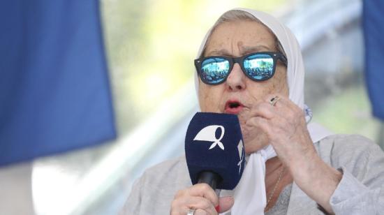 Hebe de Bonafini, extitular de la Asociación Madres de Plaza de Mayo, durante una declaración, en enero de 2022.