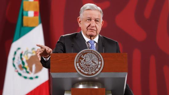 El presidente de México, Andrés Manuel López Obrador, en rueda de prensa sobre la Alianza del Pacífico, el 21 de noviembre de 2022.