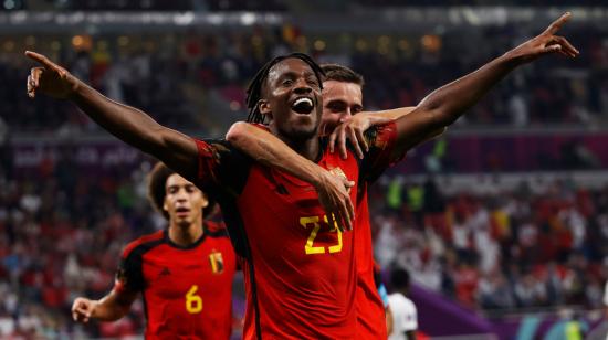 Michy Batshuayi celebra su gol en el partido de Bélgica ante Canadá, el 23 de noviembre de 2022.