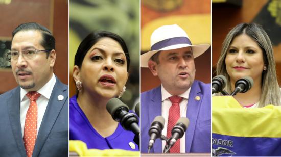 Hernán Ulloa, Ibeth Estupiñán, Francisco Bravo y María Fernanda Rivadeneira, el 18 de septiembre de 2022, durante el juicio político en la Asamblea.