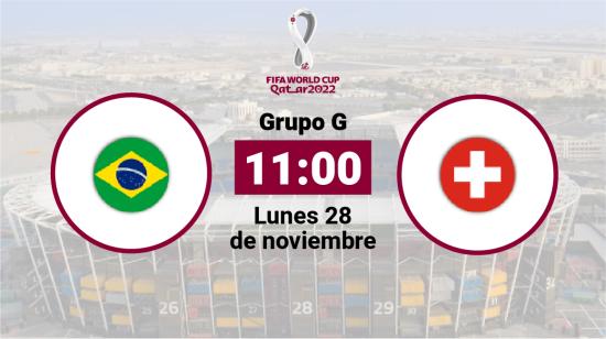 Brasil se enfrenta a Suiza en la segunda fecha del Grupo G del Mundial de Qatar, este lunes 28 de noviembre de 2022.