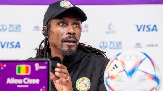 Aliou Cissé, director técnico de Senegal, durante la rueda de prensa del lunes 28 de noviembre de 2022.