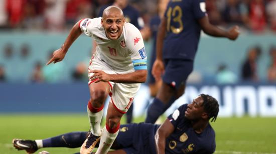 Wahbi Khazri, de Túnez, festeja su gol ante Francia, el 30 de noviembre de 2022. 