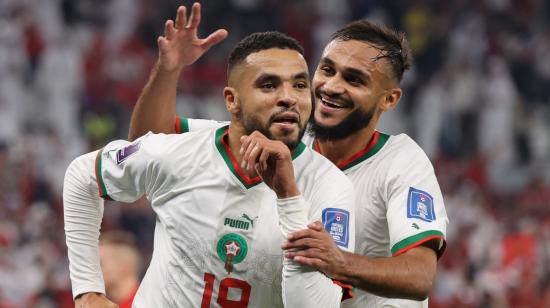 Youssef En-Nesyri celebra su gol en la Copa del Mundo ante Canadá, el 1 de diciembre de 2022.