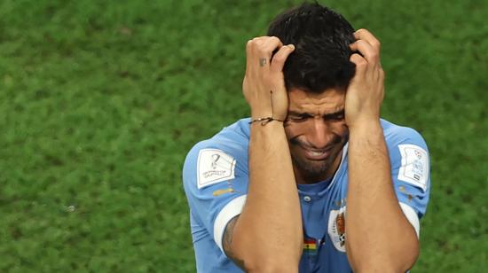 Luis Suárez de Uruguay reacciona al final del partido ante Ghana, por el Grupo H del Mundial de Qatar.