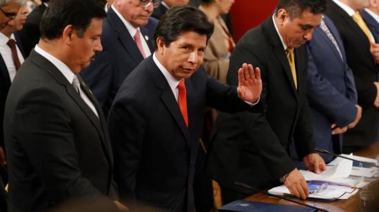 El presidente peruano, Pedro Castillo, en el IV Gabinete Binacional Chile-Perú, en el palacio presidencial de La Moneda, el 29 de noviembre de 2022.