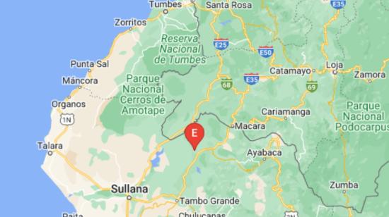 Localización del sismo de 4,9 de magnitud que se registró en Macará, Loja, la madrugada del 12 de diciembre de 2022.