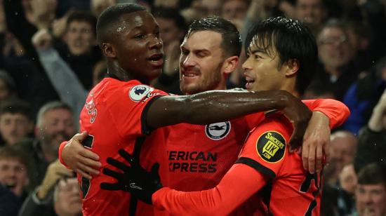 Moisés Caicedo celebra en el partido del Brighton ante el Everton, el 3 de enero de 2022.