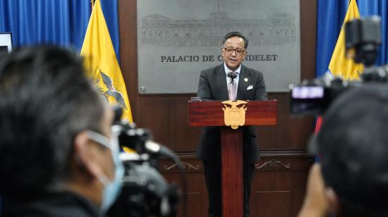 El secretario de seguridad, Diego Ordóñez, durante una rueda de prensa del Cosepe el 26 de enero de 2023.API /DANIEL MOLINEROS