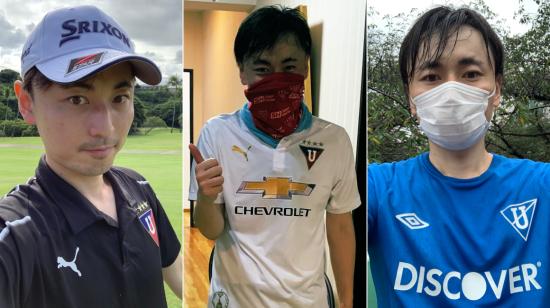 El japonés Yusuke Iwata muestra algunas de las camisetas de Liga Deportiva Universitaria que tiene en su colección. 