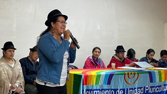 La líder indígena, Lourdes Tibán, de Pachakutik, durante un acto politico, noviembre de 2022. 