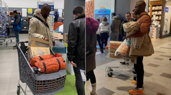 Enner Valencia, en un supermercado de Turquía, comprando comida y suministros para los damnificados del terremoto, el 7 de febrero de 2023. 